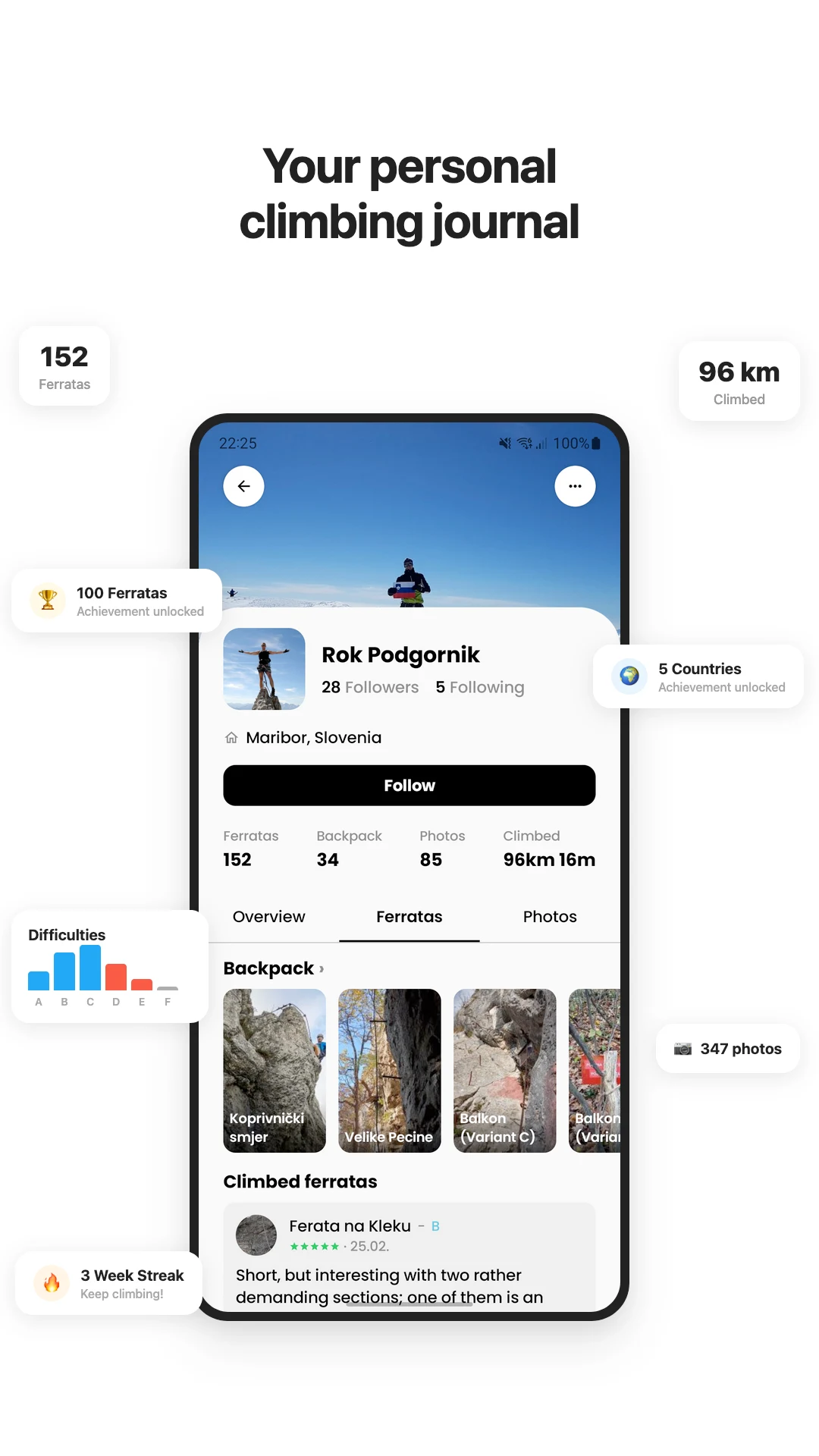 FerrataGuide: Ferrata database screenshot